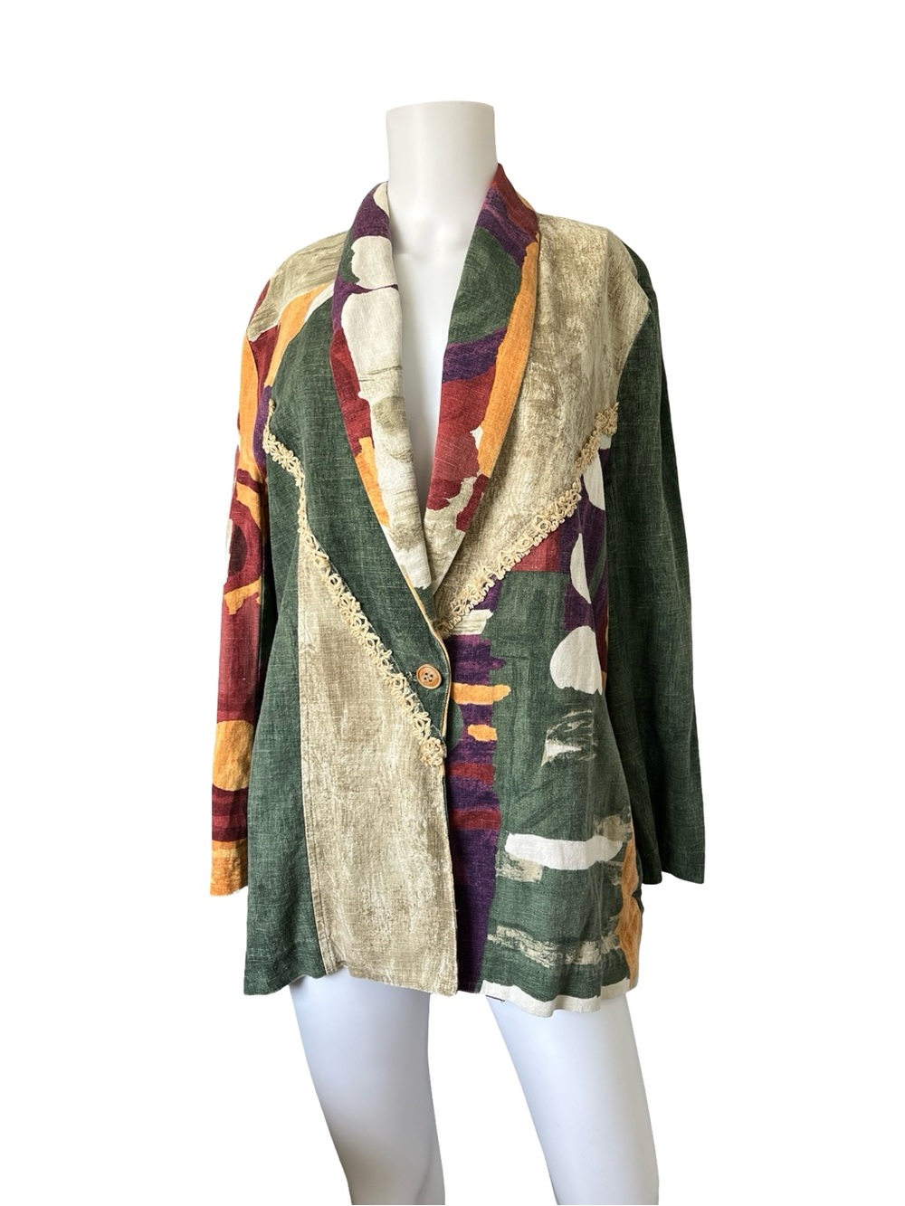 Vintage Sunny Sport Coat Artsy Art to Wear Cotton Flax Colorful Womens Size 10 - Picture 10 of 10